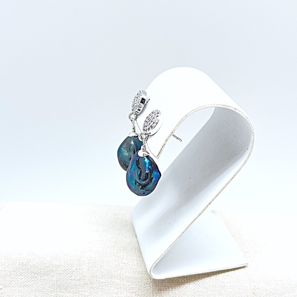 CZ Baroque Black Peacock Pearl Stud Dangles, Gold or Silver, Ships in Gift Box - Picture 4 of 10